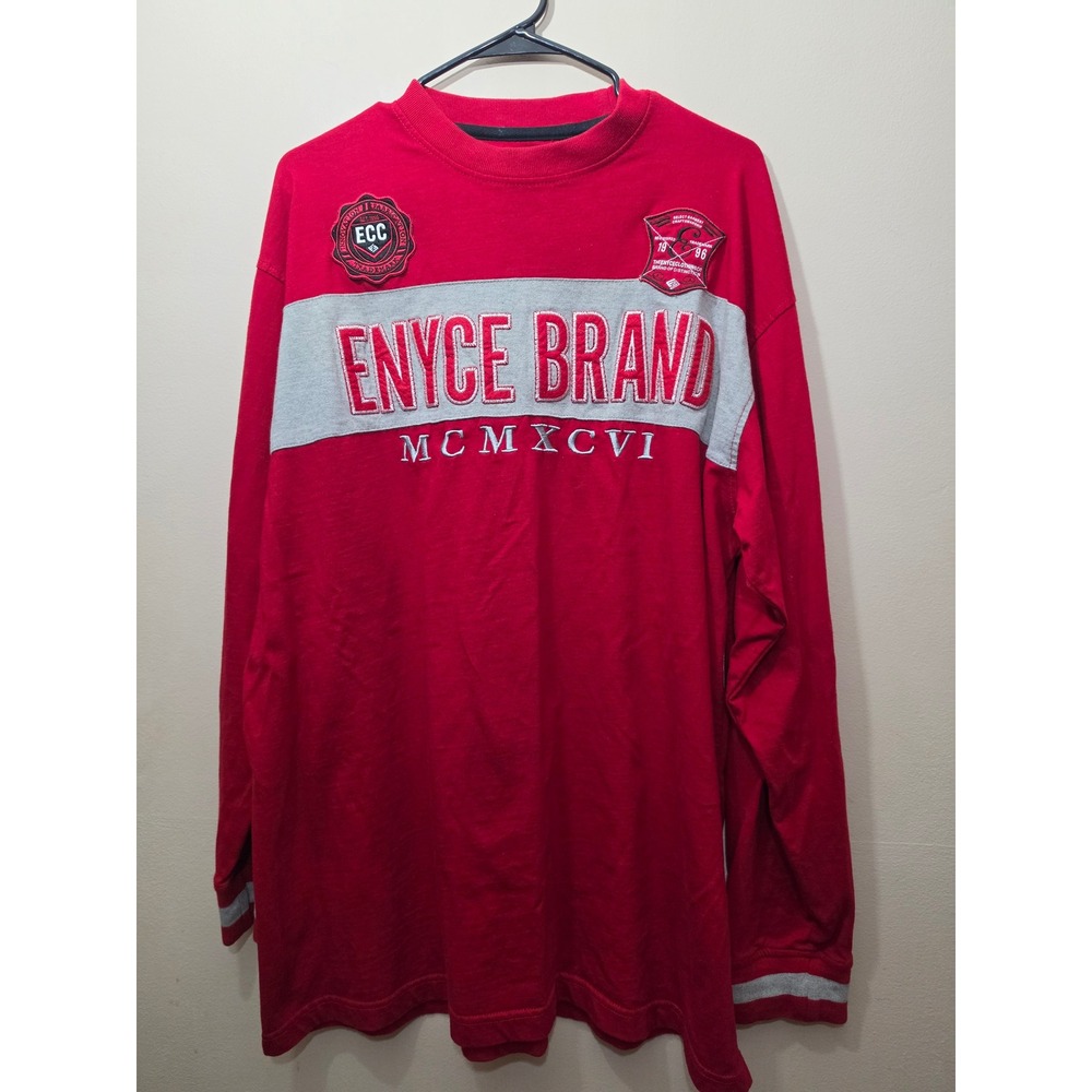 Vintage Enyce Brand Long Sleeve Shirt Red Grey MCMXCVI Embroidered Mens XL
